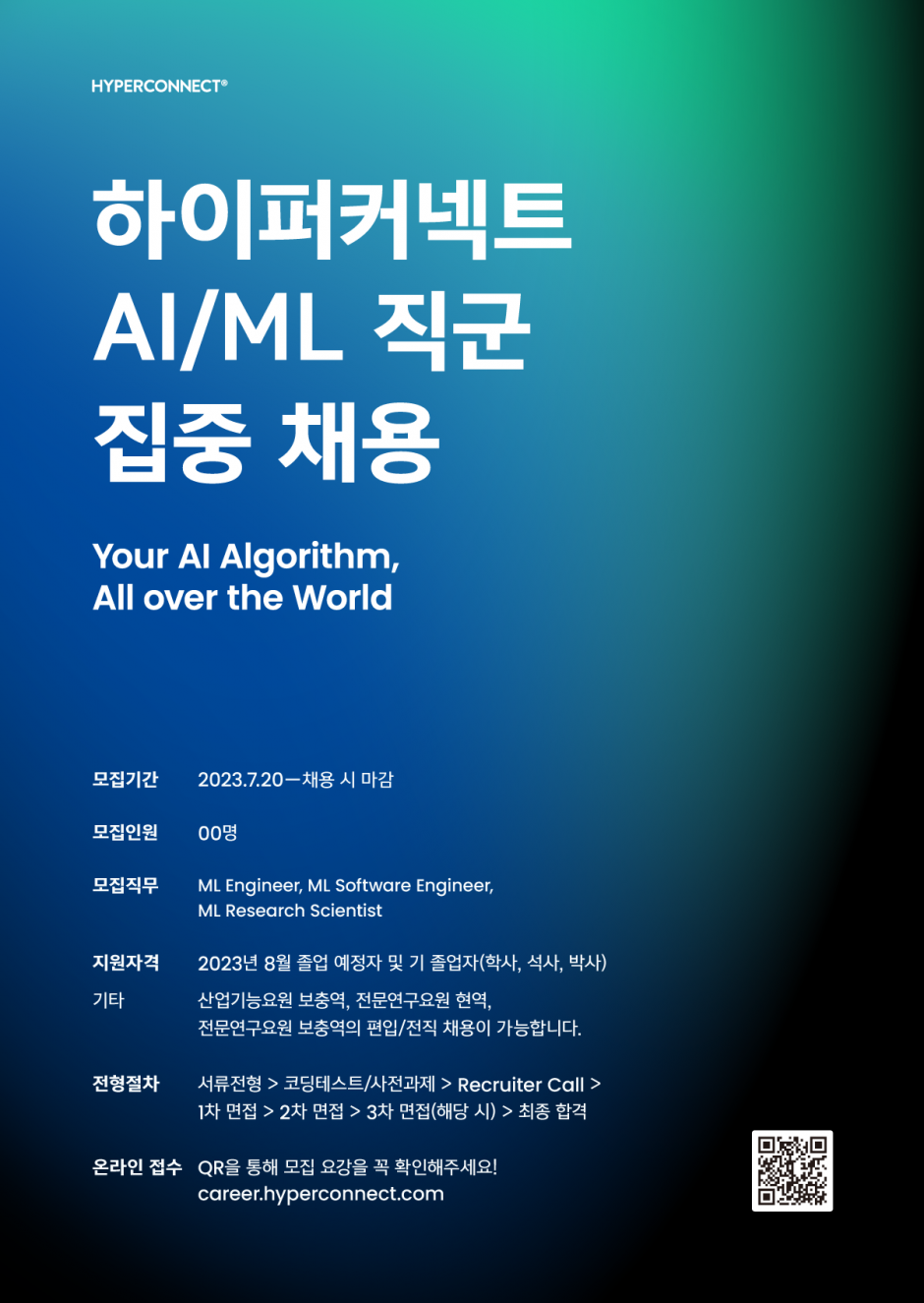 [하이퍼커넥트] AI ML 직군 집중채용 포스터